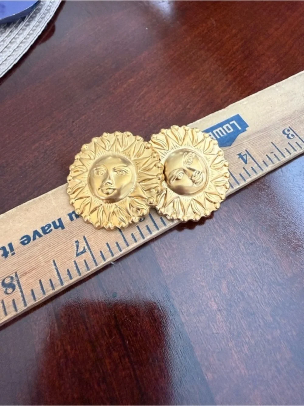 Vintage Gold Tone Sun Pierced Earrings